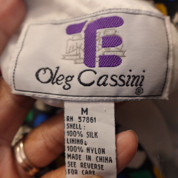 Oleg Cassini Women M Jacket Bomber Silk Multicolor Dots Rainbow Full Zip VTG - Picture 7 of 9